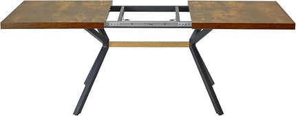 NicBex 78.74Inch Rectangular Stretch Dining Table,Modern Kitchen Table with Wooden Tabletop and Black Fine Sanded Iron Leg for 6 to 8,Large Dining Room Table for Kitchen,Dining Living Room,Brown - LeafyLoom