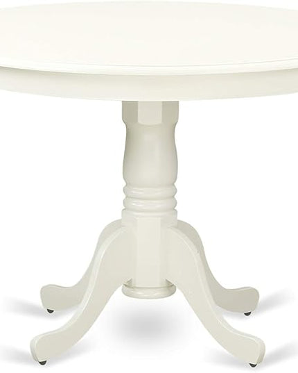 East West Furniture HLKE3-LWH-W 3 Piece Kitchen Table & Chairs Set Contains a Round Dining Room Table with Pedestal and 2 Dining Chairs, 42x42 Inch, Linen White - LeafyLoom