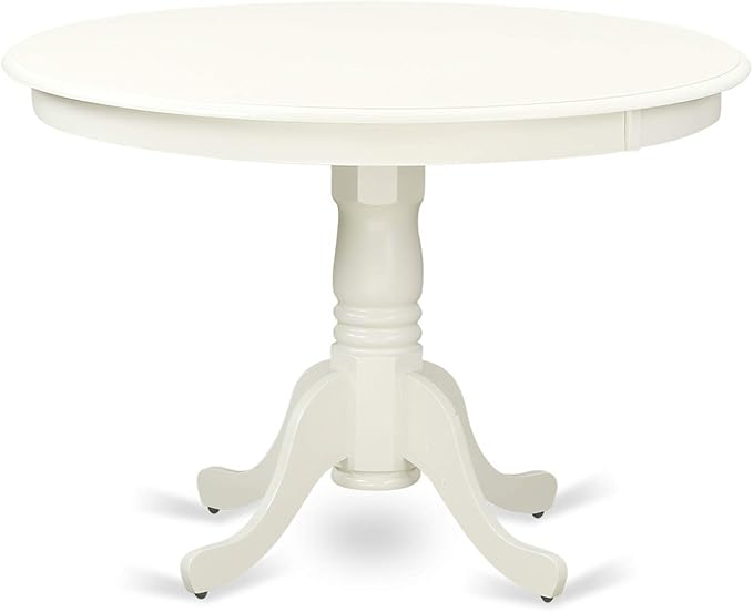 East West Furniture HLKE3-LWH-W 3 Piece Kitchen Table & Chairs Set Contains a Round Dining Room Table with Pedestal and 2 Dining Chairs, 42x42 Inch, Linen White - LeafyLoom