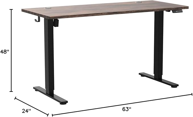 SMUG Electric Standing Desk, 63 x 24 Inch, Modern Style, Adjustable Height, 154 lbs Capacity, with Memory Presets, for Home Office, Rustic Brown - LeafyLoom
