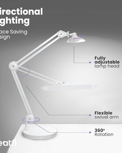 Neatfi XL 2,200 Lumens LED Task Lamp, 24W Super Bright Desk Lamp, 117 Pcs SMD LED, 4 Level Brightness, Dimmable, Task LED Light for Home, Office, Workbench (Non-CCT with Base, White) - LeafyLoom
