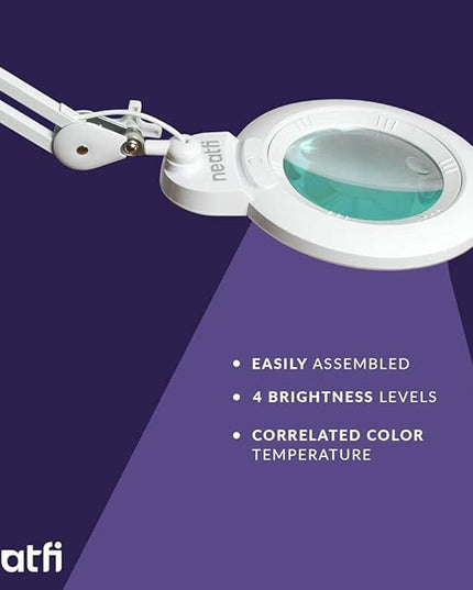 Neatfi XL Bifocals 1,200 Lumens Super LED Magnifying Lamp with Clamp, 3 Light Modes, Correlated Color Temperature Control (3000K-4500K-6000K), 12W, 120 Pcs SMD LED (White, 6 Inch Lens) - LeafyLoom