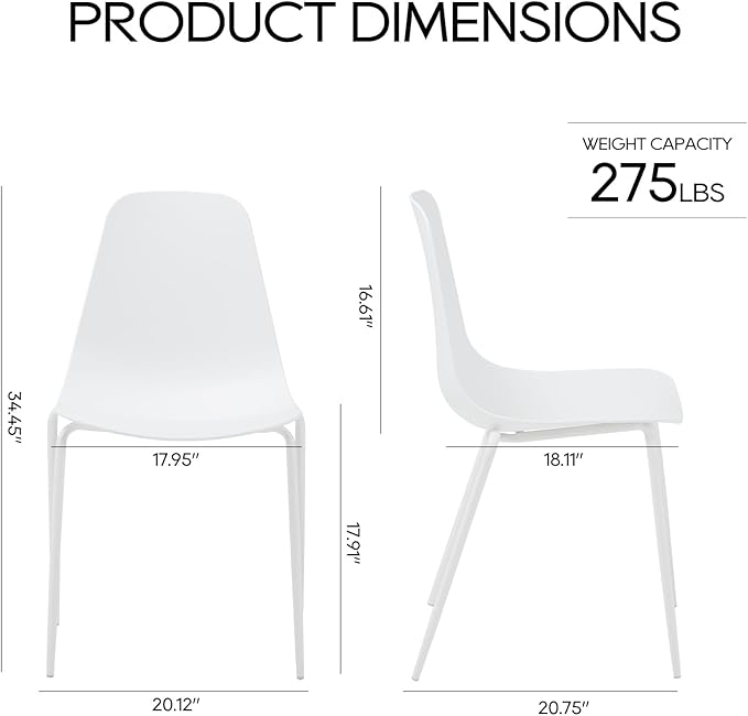 COLAMY Stackable Dining Chairs Set of 4, Indoor Outdoor Dining Room Side Chairs with Metal Legs, Modern Plastic Patio Chairs for Home/Kitchen/Office/Resturant/Bistro/Cafe, White - LeafyLoom