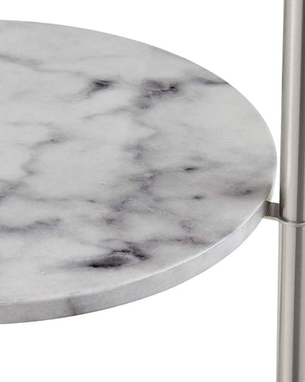 Floor Lamp, Standing Reading Light with Faux Marble Shelves and Fabric Shade, Modern Tall Pole Lamp, Accent Furniture Décor Lighting for Living Room, Bedrooms Silver - LeafyLoom