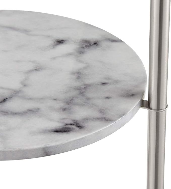 Floor Lamp, Standing Reading Light with Faux Marble Shelves and Fabric Shade, Modern Tall Pole Lamp, Accent Furniture Décor Lighting for Living Room, Bedrooms Silver - LeafyLoom