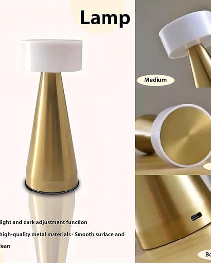 Portable Metal LED Table Lamp, Cordless Metal Desk Lamp, Touch Control Rechargeable Lamp,3-Levels Brightness Room Decor Desk Lamp,Bedside Lamp,Dining Room Lamp (Gold) - LeafyLoom