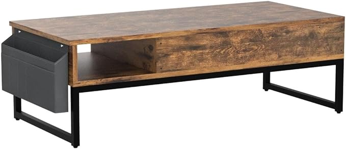 Aheaplus Lift Top Coffee Table with Storage, Wood Lifting Top Central Table Metal Frame, 43.3" Lift Tabletop Tea Table with Side Pouch, Cocktail Table Modern Pop up Adjustable Table for Living Room - LeafyLoom