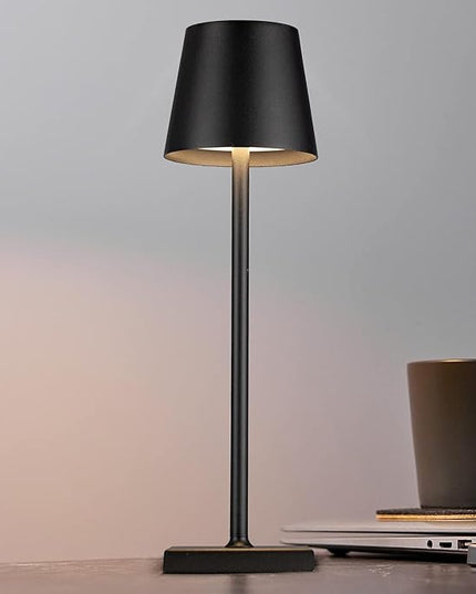 2 Pack Rechargeable Table Lamp, 3 Color Dimmable Modern Battery Powered Lamp, 5200mAh Touch Cordless LED Desk Lamp for Bedroom Reading Office Bar Cafe Patio (Black) - LeafyLoom