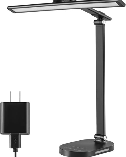 LED Desk Lamp Touch Desk Lamps with 5 Levels Brightness, Dimmable Office Reading Lamp with Adjustable Arm Foldable Table Desk Lamp for Bedroom Bedside Office Study, 3000-6500K(Black) - LeafyLoom