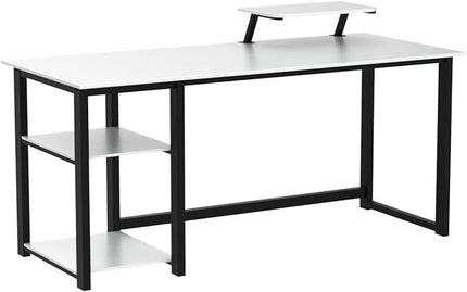 GreenForest Computer Home Office Desk with Monitor Stand and Reversible Storage Shelves,55 inch Modern Simple Writing Study PC Work Table,White - LeafyLoom