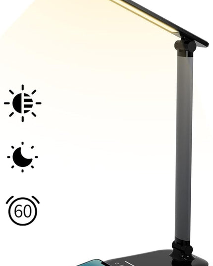 LED Desk Lamp, Table Lamp Reading Lamp with USB Charging Port, Desk Lamps for Home Office with 5 Color Temperature, 5 Brightness Levels, 1H Timer, Night Light, Desk Light for Bedroom - LeafyLoom