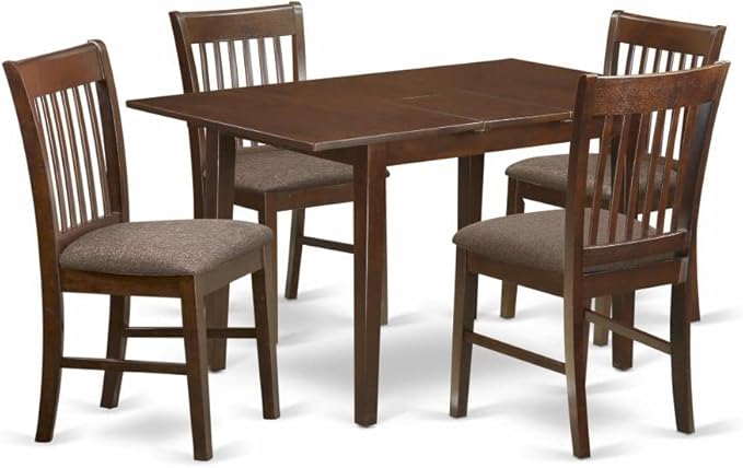 East West Furniture NOFK5-MAH-C 5 Piece Kitchen Set Includes a Rectangle Dining Room Table with Butterfly Leaf and 4 Linen Fabric Upholstered Chairs, 32x54 Inch - LeafyLoom
