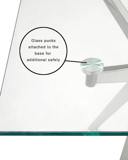 Uptown Club Glass Dining Table with Versatile Rectangular Designs, Tempered Surfaces, and Sturdy Bases for Modern Homes, Seats 4 to 8 People, Elegant Statement Piece, 36" x 63", Silver - LeafyLoom