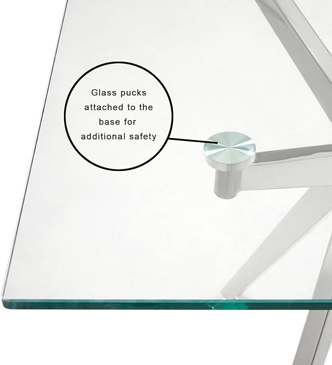 Uptown Club Glass Dining Table with Versatile Rectangular Designs, Tempered Surfaces, and Sturdy Bases for Modern Homes, Seats 4 to 8 People, Elegant Statement Piece, 36" x 63", Silver - LeafyLoom