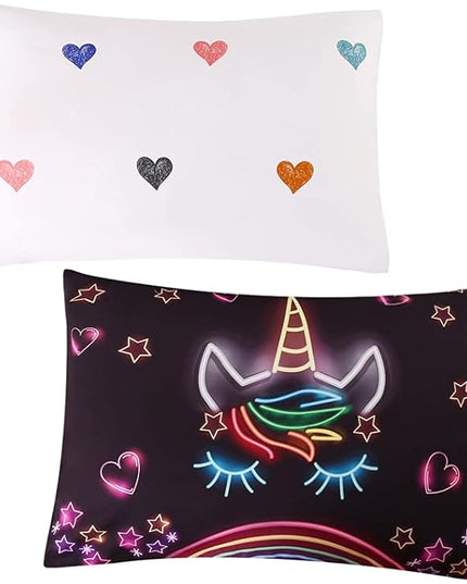 Cute Unicorn Comforter Sets Rainbow Soft Girls Comforter Sets 3pc Pink Flower Girl Unicorn Bedding Sets - LeafyLoom