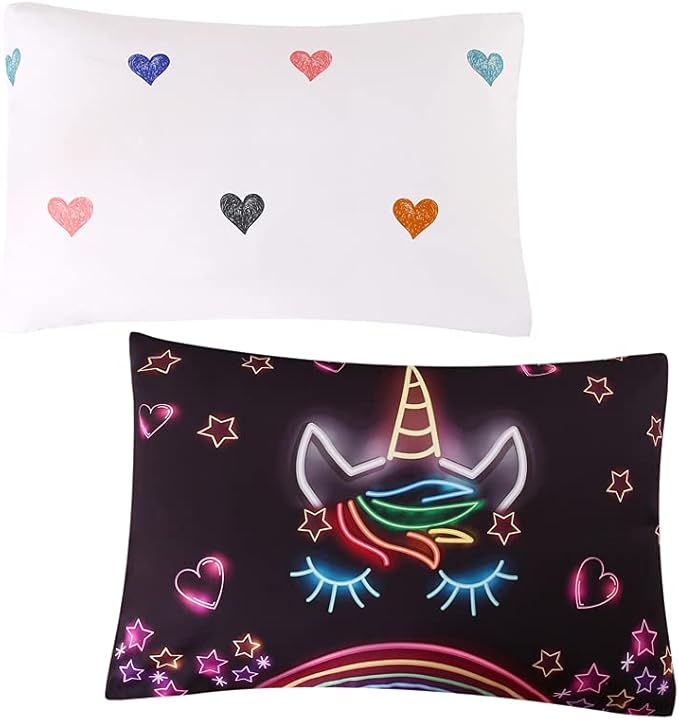 Cute Unicorn Comforter Sets Rainbow Soft Girls Comforter Sets 3pc Pink Flower Girl Unicorn Bedding Sets - LeafyLoom