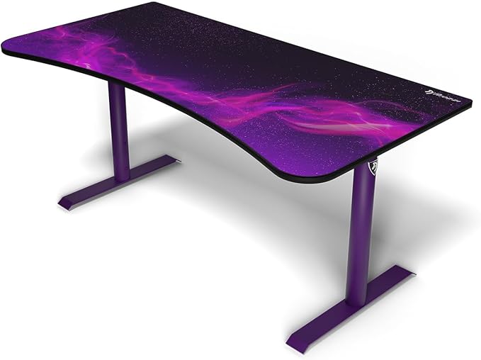 Arozzi Arena Special Edition Ultrawide Curved Gaming and Office Desk with Full Surface Water Resistant Desk Mat Custom Monitor Mount Cable Management Cut Outs - Purple Galaxy - LeafyLoom