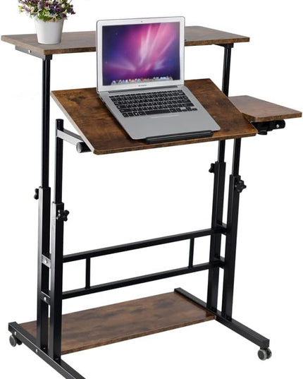 Hadulcet Mobile Standing Desk, Rolling Table Adjustable Computer Desk, Stand Up Laptop Desk Mobile Workstation for Home Office Classroom with Wheels, 31.49 x 23.6 in Rustic Brown - LeafyLoom