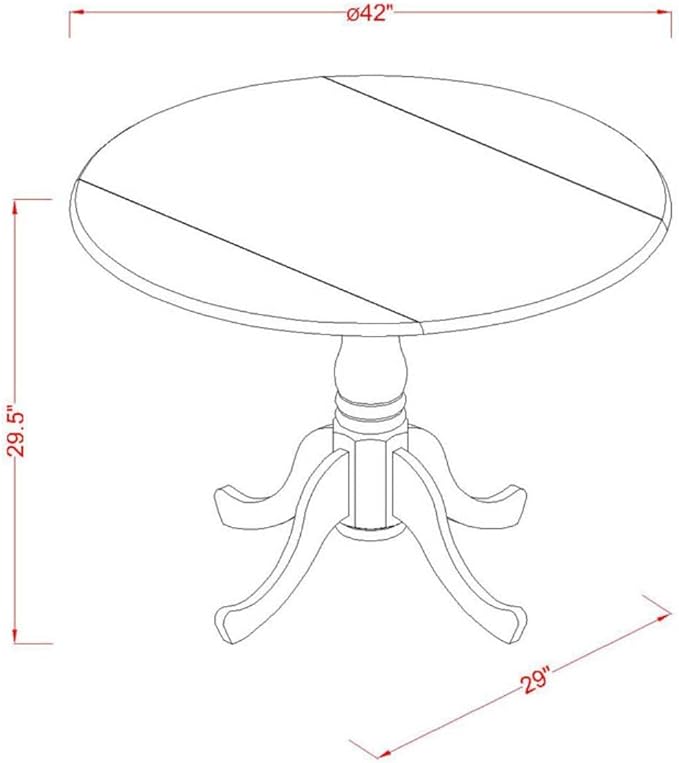 East West Furniture DLT-BMA-TP Dublin Kitchen Table - a Round Dining Table Top with Dropleaf & Pedestal Base, 42x42 Inch, Black & Mahogany - LeafyLoom
