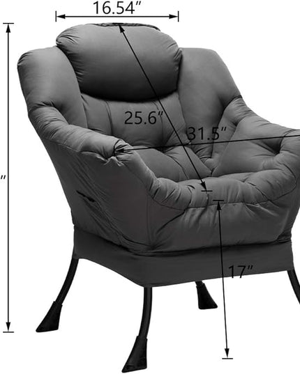 HollyHOME Fabric Large Lazy Chair, Accent Reading Chair, Cozy Lounge Chair with Armrest, Leisure Sofa Chair for Living Room, Bedroom, Dorm, Dark Grey - LeafyLoom