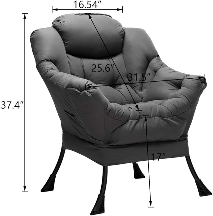 HollyHOME Fabric Large Lazy Chair, Accent Reading Chair, Cozy Lounge Chair with Armrest, Leisure Sofa Chair for Living Room, Bedroom, Dorm, Dark Grey - LeafyLoom