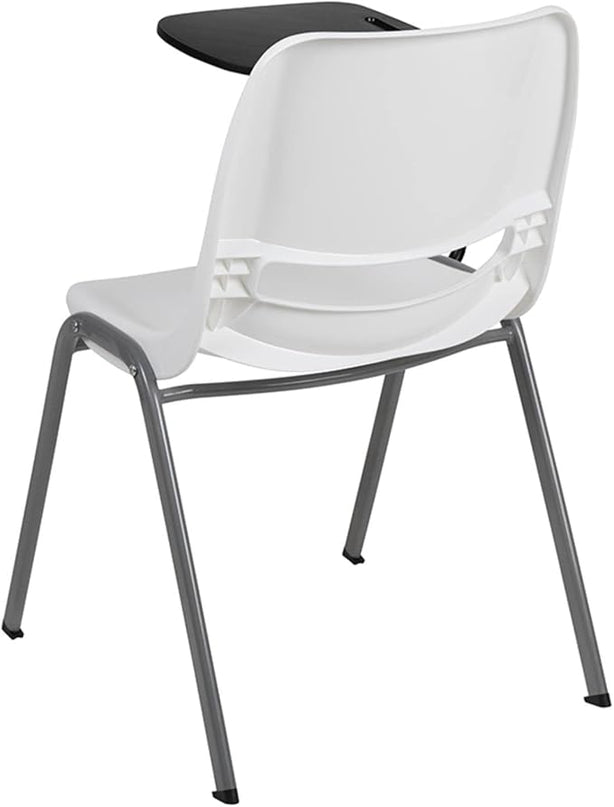 Flash Furniture HERCULES White Ergonomic Shell Chair with Right Handed Flip-Up Tablet Arm - LeafyLoom