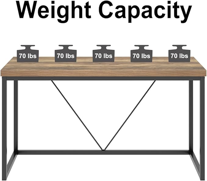 FOLUBAN Modern Computer Desk, Rustic Wood and Metal Writing Desk, Vintage PC Table for Home Office, Oak 55 inch - LeafyLoom