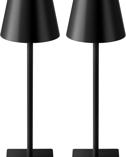 KDG 2 Pack Cordless Table Lamp,Portable LED Desk Lamp, 5000mAh Battery Operated, 3 Color Stepless Dimming Up, for Restaurant/Bedroom/Bars/Outdoor Party/Camping/Coffee Shop Night Light(Black) - LeafyLoom