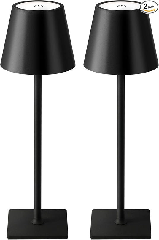 KDG 2 Pack Cordless Table Lamp,Portable LED Desk Lamp, 5000mAh Battery Operated, 3 Color Stepless Dimming Up, for Restaurant/Bedroom/Bars/Outdoor Party/Camping/Coffee Shop Night Light(Black) - LeafyLoom
