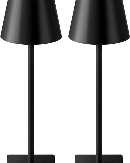 KDG 2 Pack Cordless Table Lamp,Portable LED Desk Lamp, 5000mAh Battery Operated, 3 Color Stepless Dimming Up, for Restaurant/Bedroom/Bars/Outdoor Party/Camping/Coffee Shop Night Light(Black) - LeafyLoom