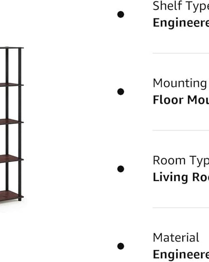 Furinno Turn-N-Tube 5-Tier Multipurpose Shelf / Display Rack / Storage Shelf / Bookshelf, Round Tubes, Dark Cherry/Black - LeafyLoom
