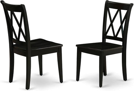 East West Furniture CLC-BLK-W Clarksville Dining Chairs - Double Cross Back Wooden Seat Chairs, Set of 2, Black - LeafyLoom