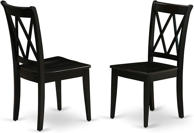 East West Furniture CLC-BLK-W Clarksville Dining Chairs - Double Cross Back Wooden Seat Chairs, Set of 2, Black - LeafyLoom