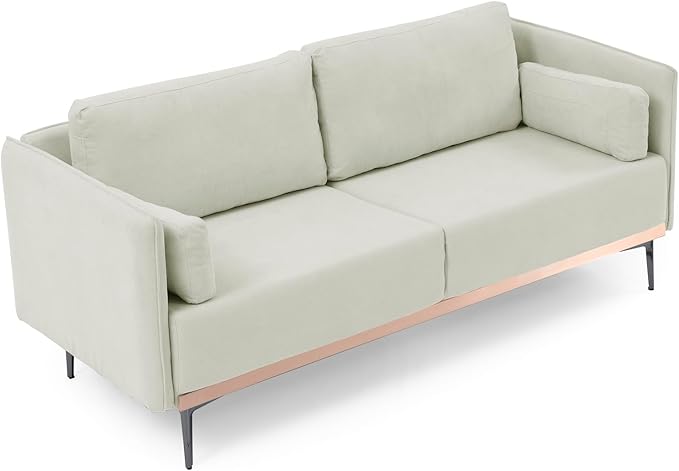 Modern Linen Upholstered 3-Seat Sofa Couch with Stainless Steel Trim and Metal Legs for Living Room, 2 Pillows Included, 72.83", Beige-119 - LeafyLoom