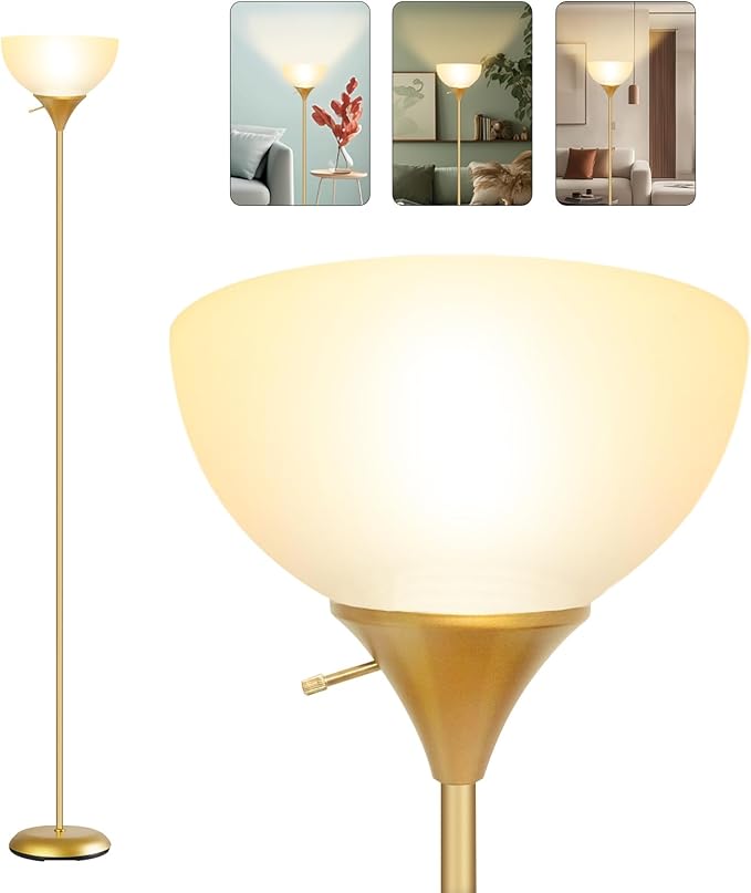 Floor Lamp for Living Room, Standing lamp for Bedroom, Drop-Resistant White Lampshade, Standing Lamp for Bedroom Study Office Hostel Kid’s Room - LeafyLoom