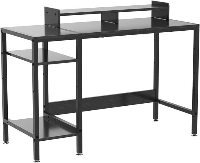Computer Desk - 47” Gaming Desk, Home Office Desk with Storage, Small Desk with Monitor Stand, Storage Space-Savor, Modern Table, Black. - LeafyLoom