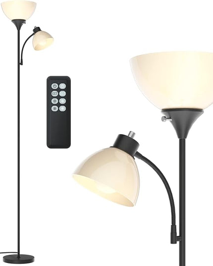 Floor Lamp, Remote Control with 4 Color Temperatures, LED Torchiere Floor Lamp with Adjustable Reading Lamp for Bedroom, Standing Lamps for Living Room, Bulb Included (Matte Black) - LeafyLoom