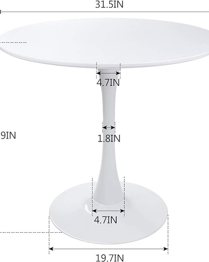 Round White Dining Table Modern Kitchen Table 31.5" with Pedestal Base in Tulip Design, Mid-Century Leisure Table for 2 to 4 Person - LeafyLoom