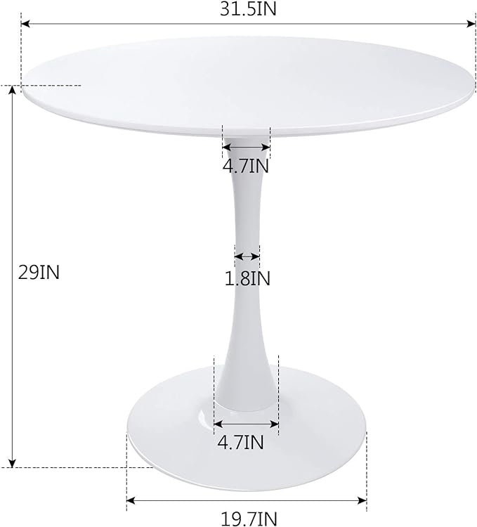 Round White Dining Table Modern Kitchen Table 31.5" with Pedestal Base in Tulip Design, Mid-Century Leisure Table for 2 to 4 Person - LeafyLoom