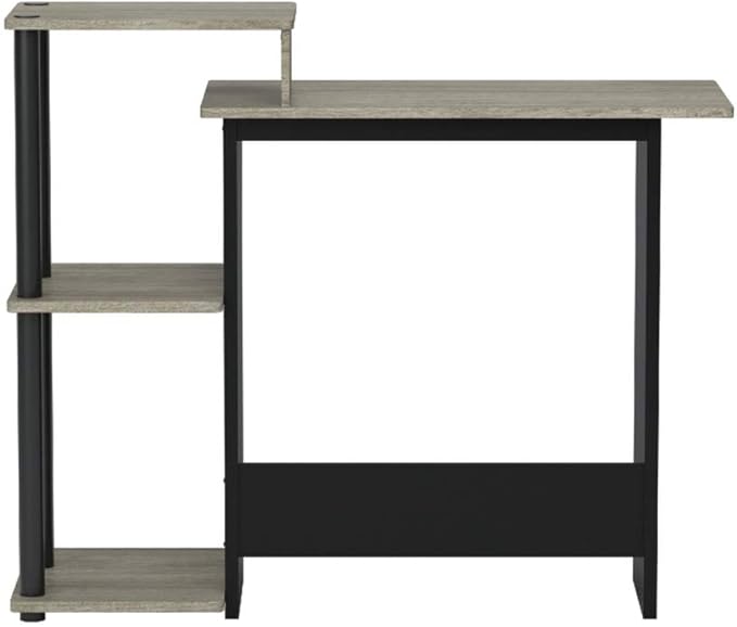 Furinno Efficient Home Laptop Notebook Computer Desk with Square Shelves, French Oak Grey/Black - LeafyLoom