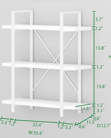 HSH 3 Tier White Bookshelf, Modern Small 3 Shelf Bookcase, Industrial Metal Wood Storage Shelves and Display Book Rack, Farmhouse Open Low Book shelf for Bedroom Living Room Office, White Oak - LeafyLoom