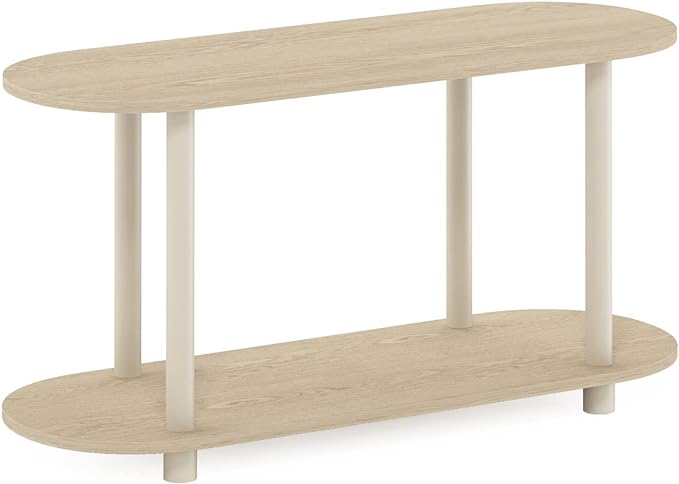 Furinno Turn-N-Tube No Tools Modern Oval Side Table, Bauhaus Oak/Beige - LeafyLoom
