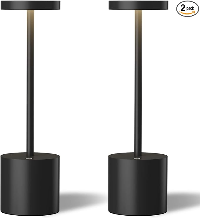 LED Cordless Table Lamps Set of 2,Portable Rechargeable 5000mAh Outdoor Table Lamp,3 Color Stepless Dimmable Battery Powered Lamp, Table Light for Dinner/Patio/Restaurant/Bedroom.(Black) - LeafyLoom