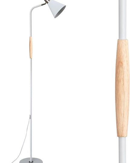 Height Adjustable Reading Floor Lamp,Industrial Modern Style,360°Rotatable Shade,White & Brushed Nickel Finsh, 3color Adjustable,for Living Room,Office,Bedroom Reading,Easel Work (White+Wood) - LeafyLoom