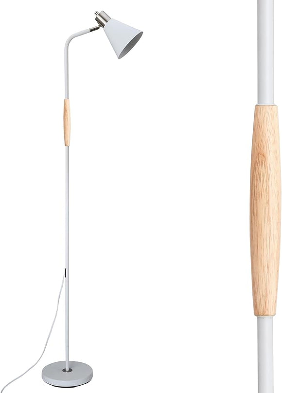 Height Adjustable Reading Floor Lamp,Industrial Modern Style,360°Rotatable Shade,White & Brushed Nickel Finsh, 3color Adjustable,for Living Room,Office,Bedroom Reading,Easel Work (White+Wood) - LeafyLoom