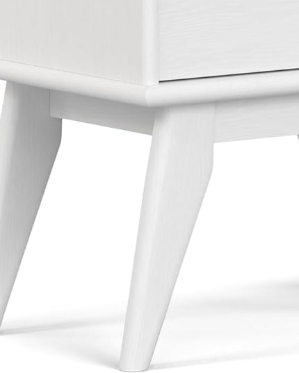 SIMPLIHOME Draper SOLID HARDWOOD 64 inch x 22 inch Mid Century Modern Bookcase and Storage Unit in White for The Living Room, Study Room and Office - LeafyLoom