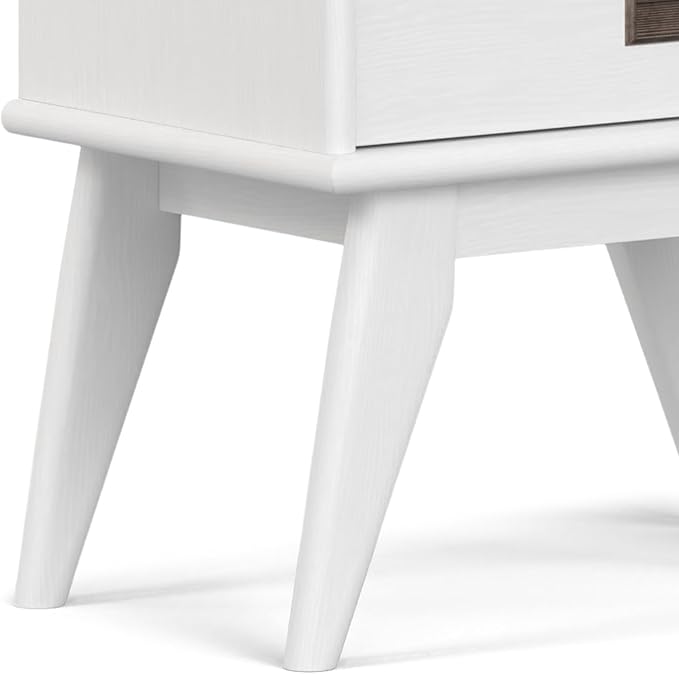SIMPLIHOME Draper SOLID HARDWOOD 64 inch x 22 inch Mid Century Modern Bookcase and Storage Unit in White for The Living Room, Study Room and Office - LeafyLoom