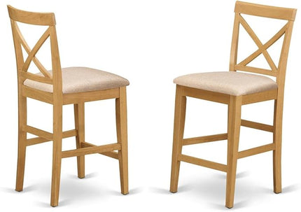 East West Furniture YAPB3-OAK-C 3 Piece Kitchen Counter Set for Small Spaces Contains a Rectangle Dining Room Table and 2 Linen Fabric Upholstered Dining Chairs, 30x48 Inch, Oak - LeafyLoom