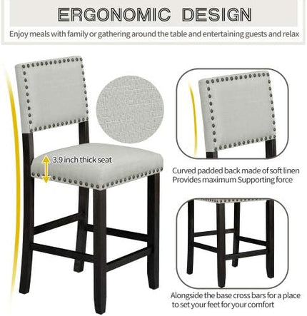 5-Piece Furniture, Wooden Rectangular Dining Table Set with 4 Upholstered Backrest Chairs Family for Kitchen, Black and Beige - LeafyLoom