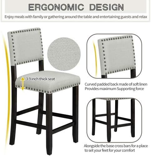 5-Piece Furniture, Wooden Rectangular Dining Table Set with 4 Upholstered Backrest Chairs Family for Kitchen, Black and Beige - LeafyLoom